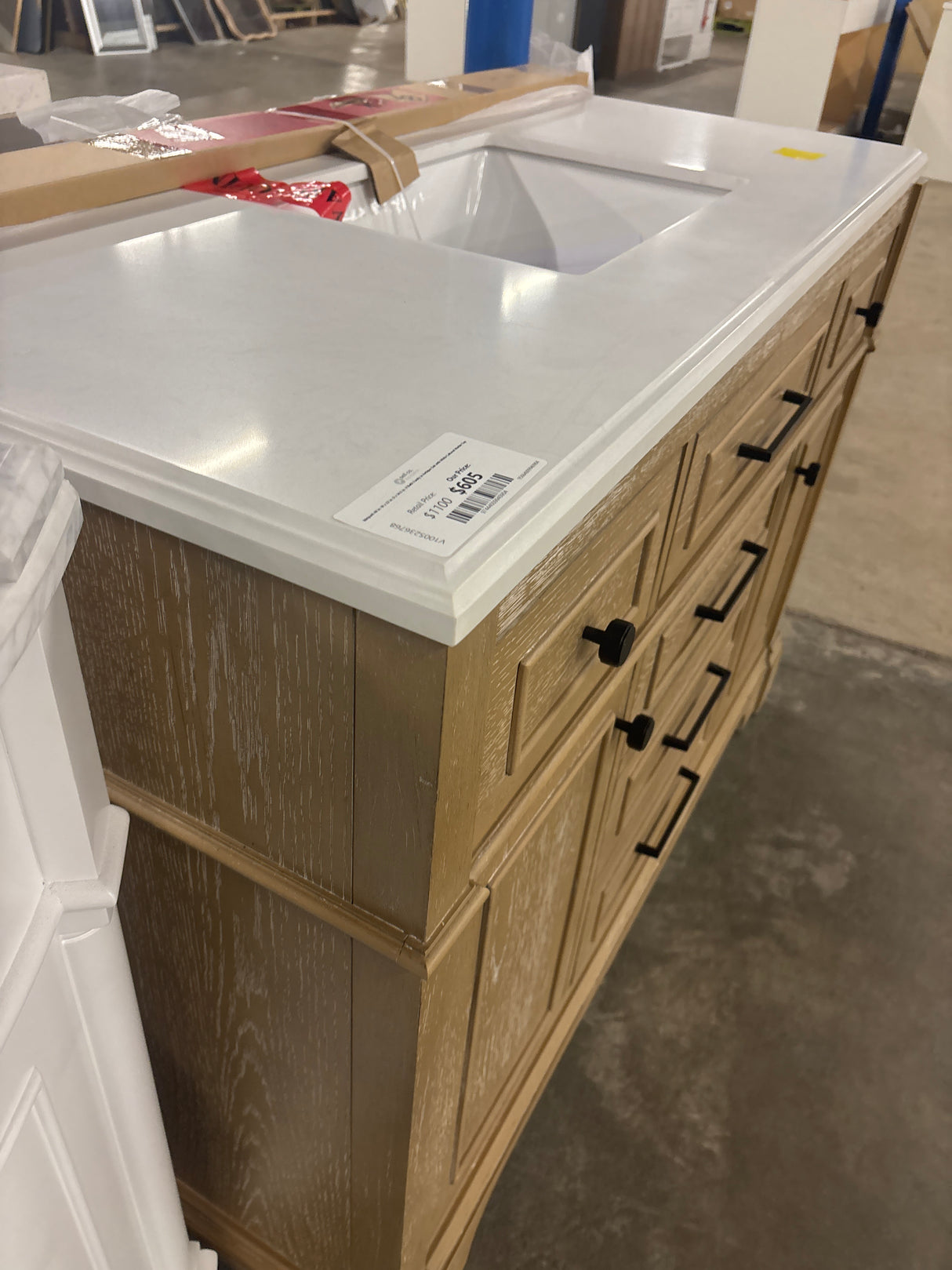 Melpark 48 in. W x 22 in. D x 34.5 in. H Bath Vanity in Antique Oak with White Cultured Marble Top