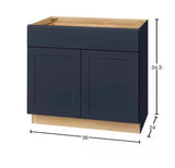 Avondale 36 in. W x 24 in. D x 34.5 in. H Ready to Assemble Plywood Shaker Base Kitchen Cabinet in Ink Blue