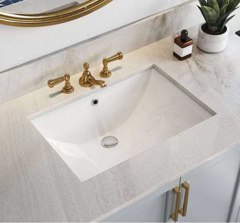 23-5/8 in. Rectangular Glazed Ceramic Undermount Bathroom Vanity Sink in White with Overflow Drain