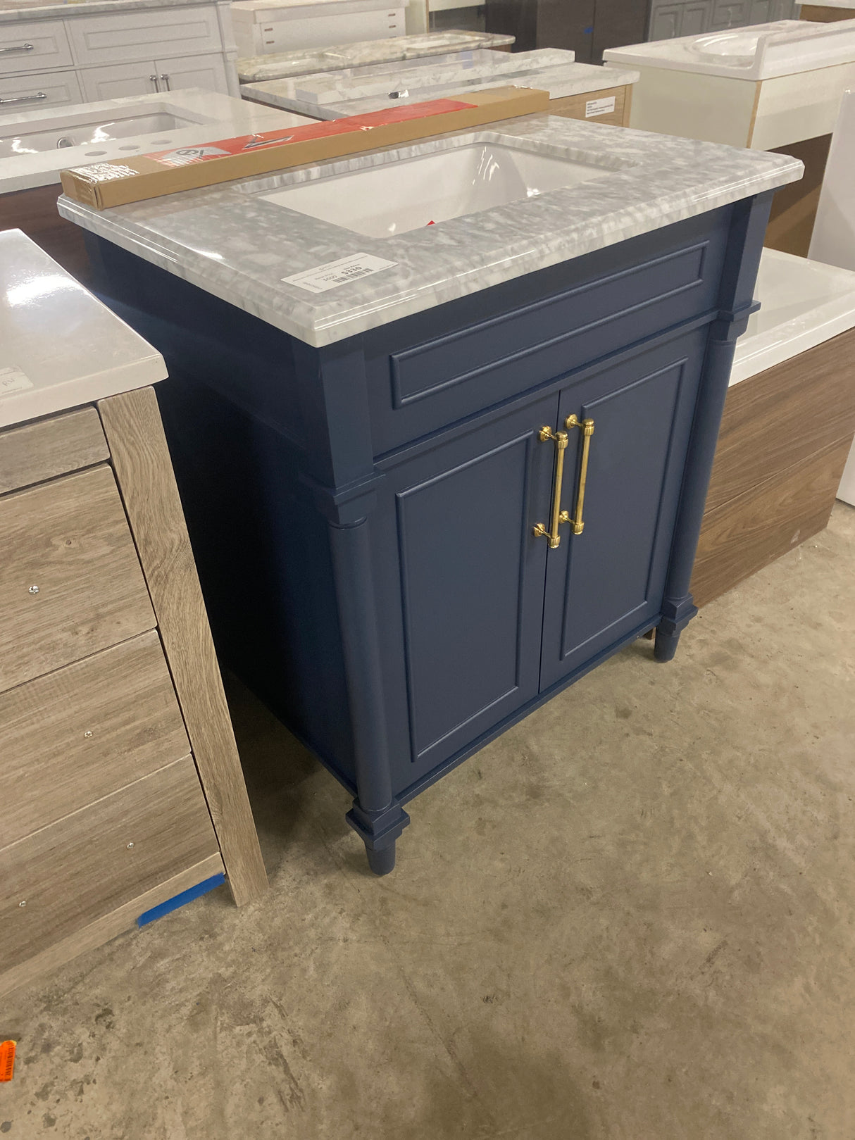 Aberdeen 30 in. x 22 in. D x 34.5 in. H Bath Vanity in Midnight Blue with White Carrara Marble Top