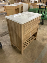 Autumn 30 in. Single Sink Weathered Tan Bath Vanity with White Engineered Stone Top (Assembled)