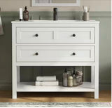Shay 37 in. Single Sink White Bath Vanity with White Engineered Solid Surface Top and 2 Drawers (Unassembled)
