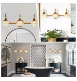 3-Light Vintage Bathroom Vanity Light Fixture Bathroom Lighting Antique Brass Gold Finish with Crystal Glass Shade