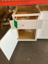 Shaker Satin White Stock Assembled Base Kitchen Cabinet with Ball-Bearing Drawer Glides (21 in. x 34.5 in. x 24 in.)
