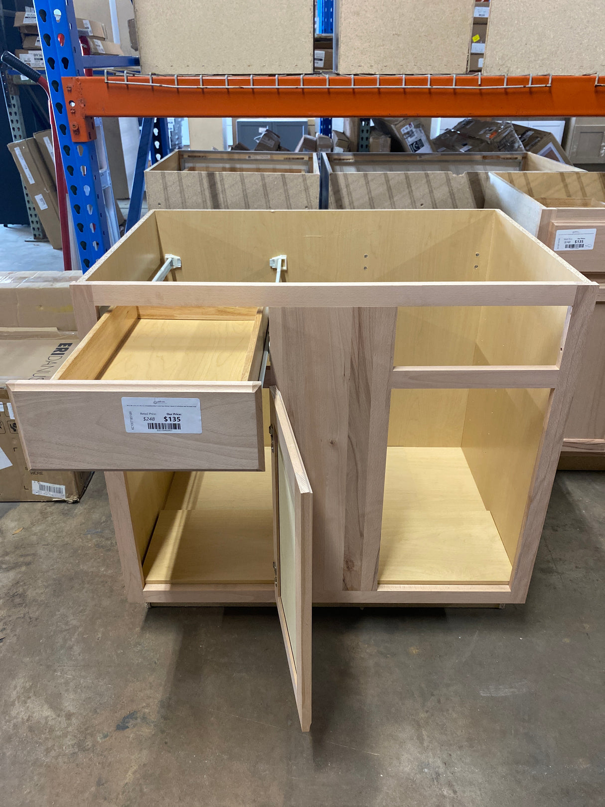 36 in. W x 24 in. D x 34.5 in. H Assembled Blind Corner Base Kitchen Cabinet in Unfinished with Recessed Panel