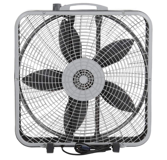 20 in. 3 Speeds Box Fan in Gray with Weather-Shield Design for Window Use, Energy Efficent, Carry Handle, Steel Body