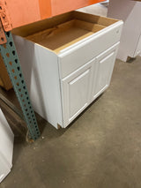 Hampton 33 in. W x 24 in. D x 34.5 in. H Assembled Base Cabinet in Satin White