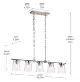 Coralise 5-Light Linear Chandelier with Clear Water Glass in Brushed Nickel