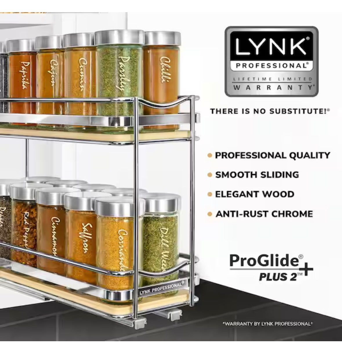 Elite Pull Out Spice Rack Organizer for Cabinet, 4-1/4 in. Wide, Double, Wood-Chrome