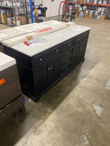 Fremont 72 in. Double Sink Black Bath Vanity with White Engineered Marble Top (Assembled)
