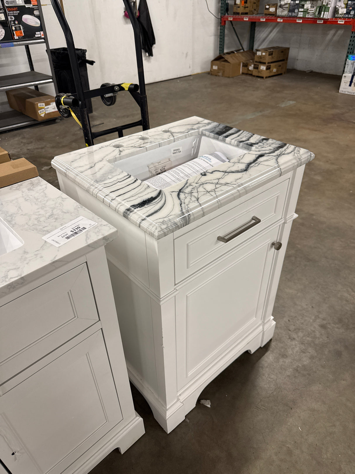 Melpark 24 in. W x 20 in. D x 34.5 in. H Bath Vanity in White with Epoxied White Cultured Marble Top