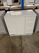 Bannister 37 in. W x 19 in. D x 35 in. H Single Sink Freestanding Bath Vanity in White with White Cultured Marble Top