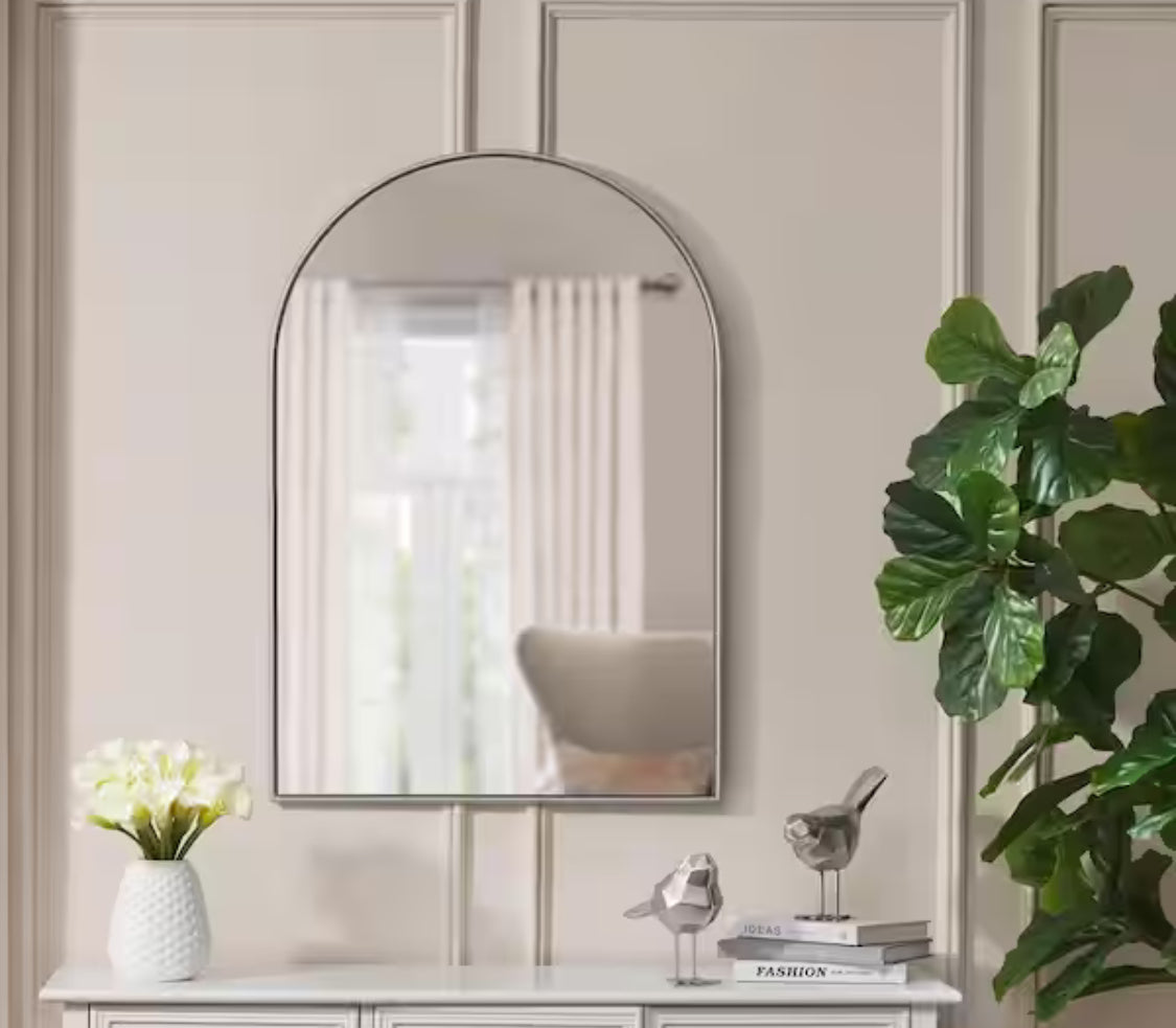 Medium Arched Silver Classic Accent Mirror (35 in. H x 24 in. W)