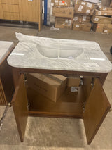 Collette 30 in W x 22 in D x 35 in H Single Sink Bath Vanity in Cinnamon Oak With White Carrara Marble Top