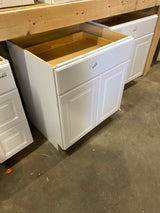 Hampton Satin White Raised Panel Stock Assembled Base Kitchen Cabinet with Drawer Glides (30 in. x 34.5 in. x 24 in.)