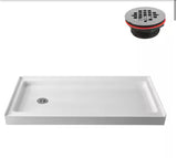 60 in. L x 30 in. W Alcove Acrylic Shower Pan Base in Glossy White with Left Drain, Drain Included