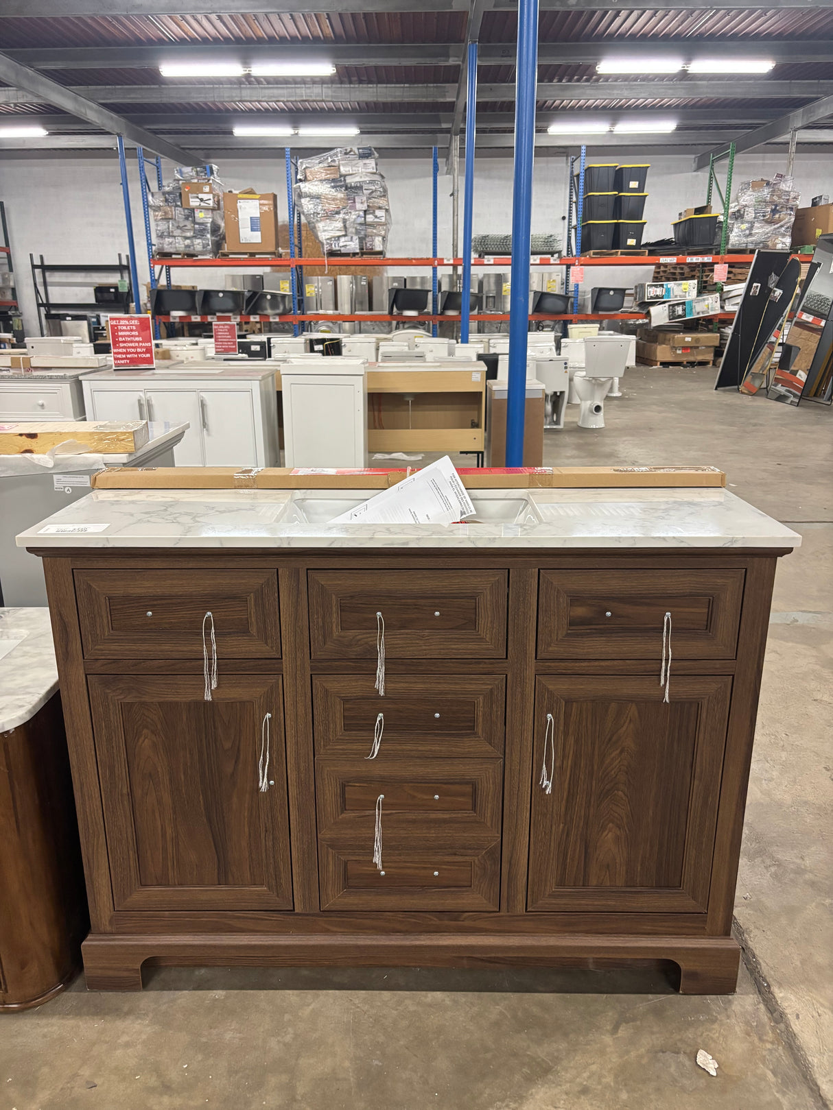 Doveton 48 in. Single Sink Freestanding Dark Walnut Bath Vanity with White Engineered Marble Top (Assembled)