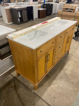 Moresly 60 in. Double Sink Natural Oak Bath Vanity with White Engineered Stone Top (Assembled)