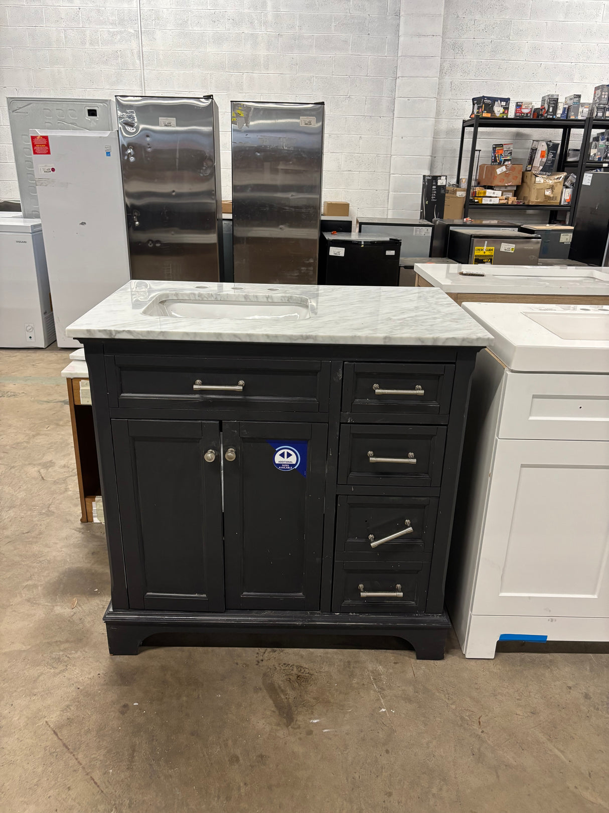 36 in. W Charcoal Gray Freestanding Vanity with Marble Top