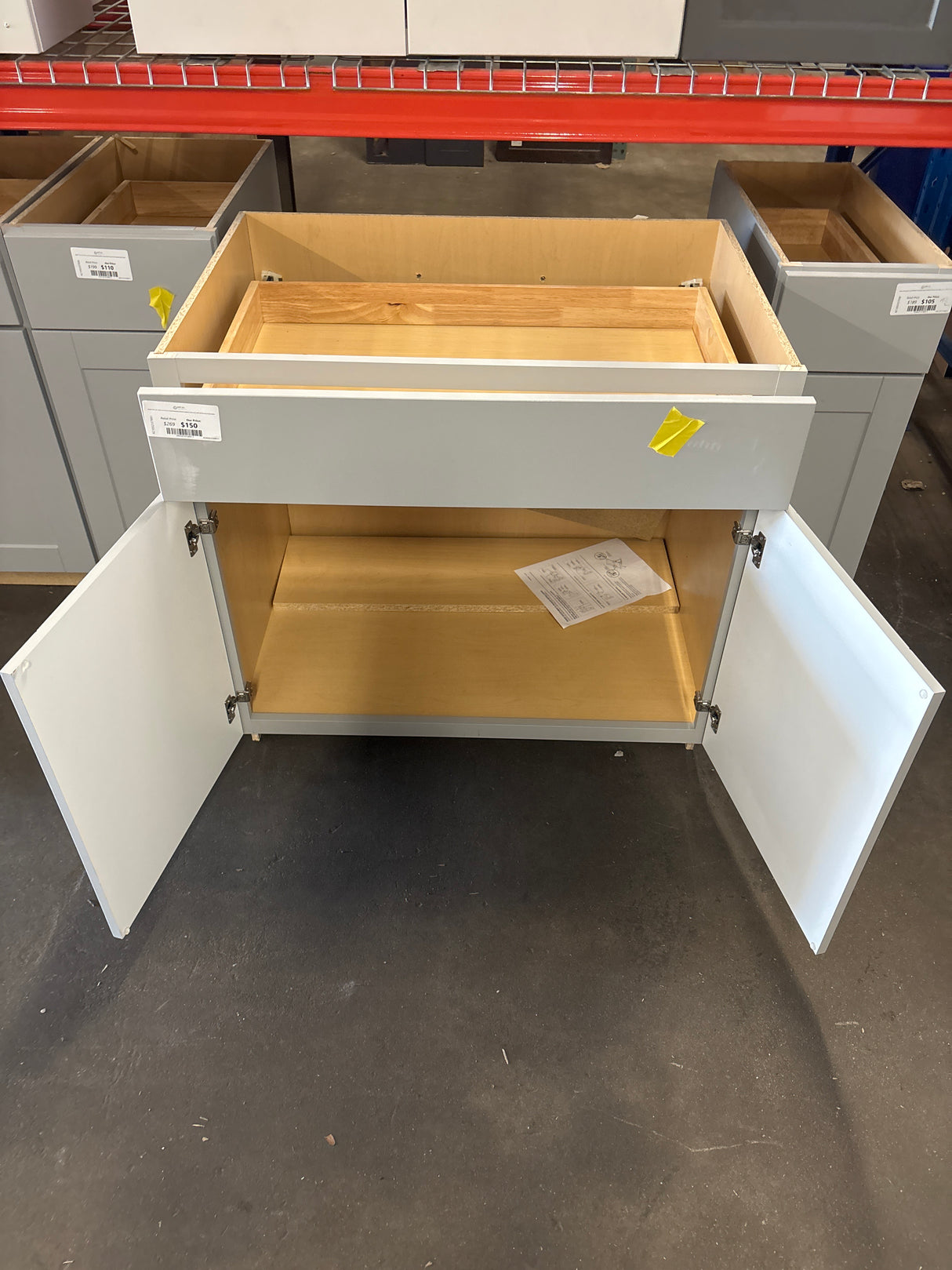 Shaker 36 in. W x 24 in. D x 34.5 in. H Assembled Base Kitchen Cabinet in Dove Gray with Ball-Bearing Drawer Glides
