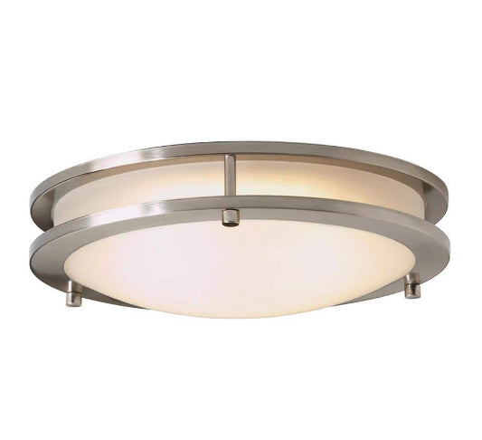 Flaxmere 12 in. Brushed Nickel Dimmable LED Integrated Flush Mount with Frosted White Glass Shade