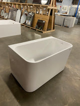 47 in. x 28 in. Acrylic Freestanding Soaking Bathtub in Glossy White with Polished Chrome Drain, Bamboo Tray