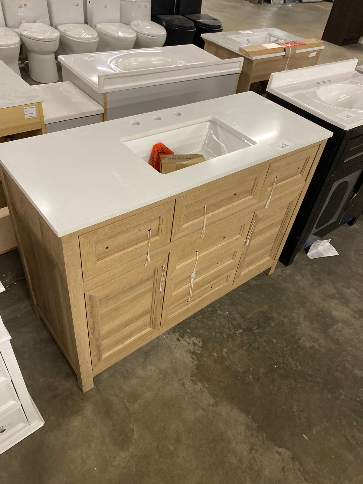 Hanna 48 in. W x 19 in. D x 34 in. H Single Sink Bath Vanity in Weathered Tan with White Engineered Stone Top
