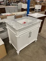 Aberdeen 36 in. W x 22 in. D x 34.5 in. H Bath Vanity in White with White Carrara Marble Top