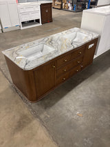 Collette 60 in. Double Sink Cinnamon Oak Bath Vanity with Epoxied White Carrara Marble Top (Assembled)