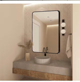 22 in. W x 30 in. H Modern Rectangular Aluminum Alloy Black Rounded Corner Wall Mirror/Decorative Mirror