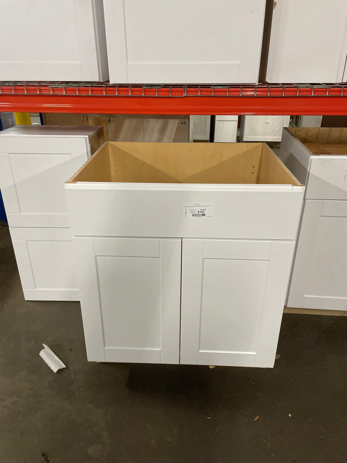 Shaker Satin White Stock Assembled Sink Base Kitchen Cabinet (30 in. x 34.5 in. x 24 in.)
