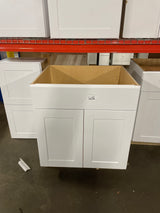 Shaker Satin White Stock Assembled Sink Base Kitchen Cabinet (30 in. x 34.5 in. x 24 in.)
