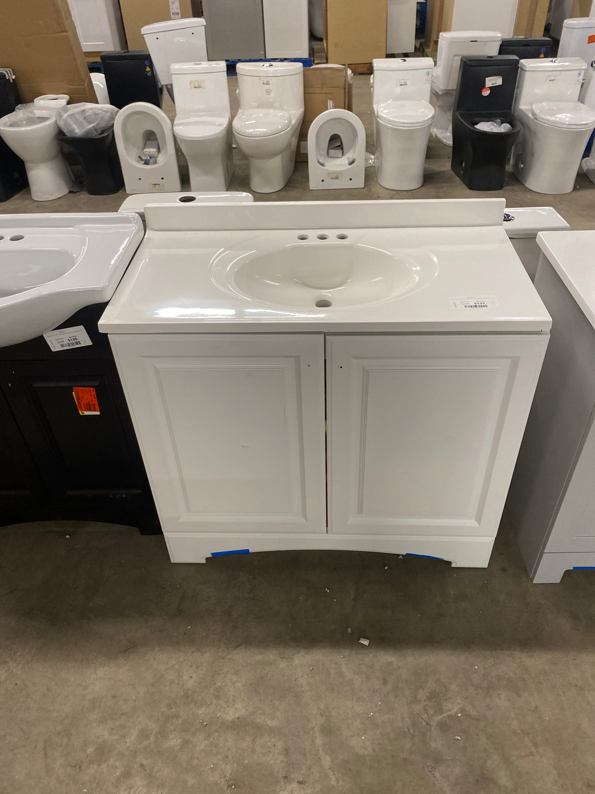 Glacier Bay 37 in. W x 19 in. D x 35 in. H Single Sink Freestanding Bath Vanity in White with White Cultured Marble Top