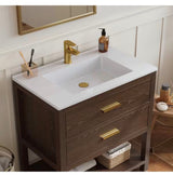 Magen 31 in. Single Sink Bath Vanity in Walnut with White Engineered Solid Surface Top and 2 Drawers (Unassembled)
