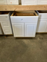 Hampton Satin White Raised Panel Stock Assembled Base Kitchen Cabinet with Drawer Glides (30 in. x 34.5 in. x 24 in.)