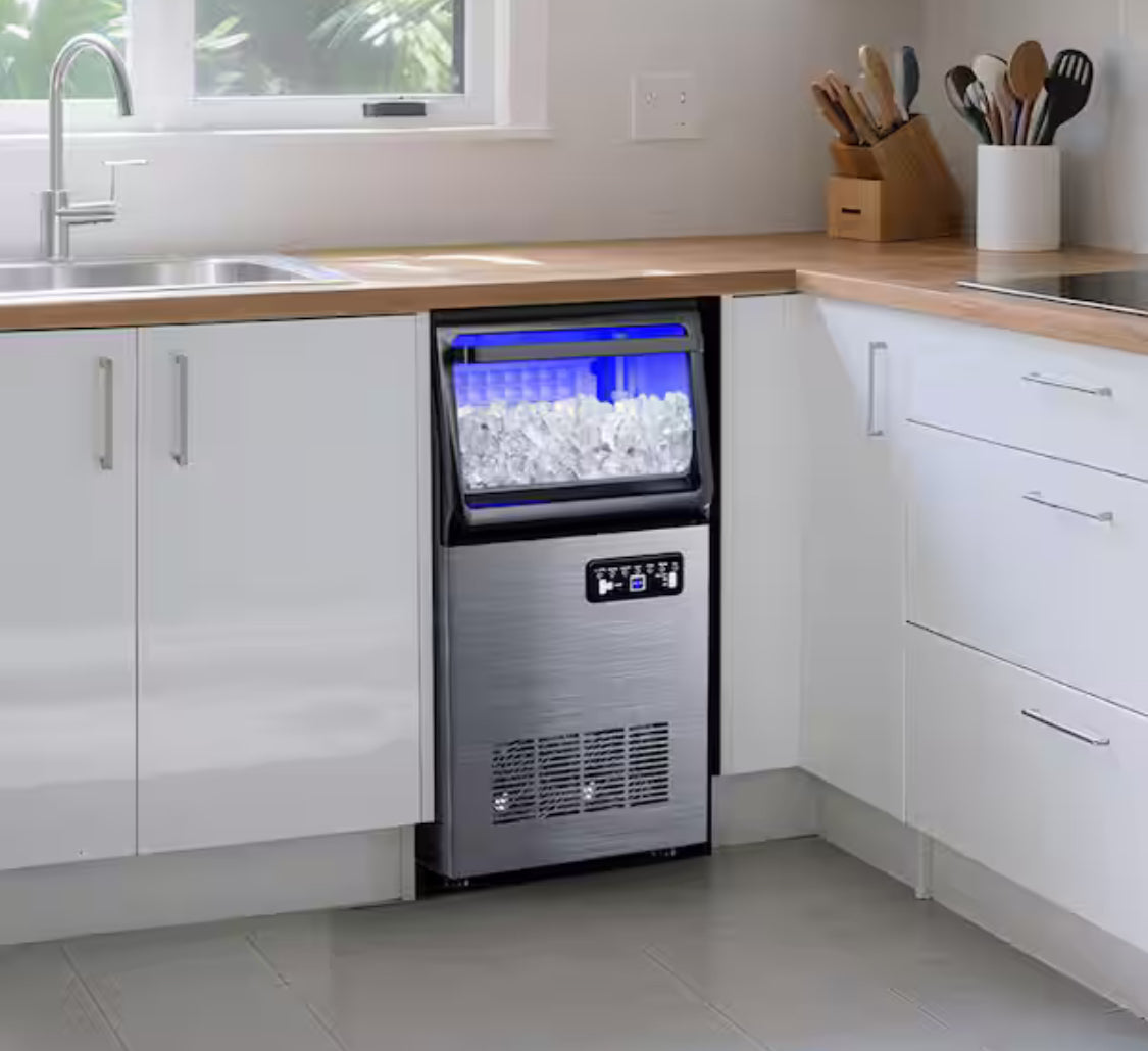 13.7 in. 80 lbs. Full Size Ice Cube Per Day Ice Maker Bottled or Tap Water Sources with 4 Adjustable Feet in Silver