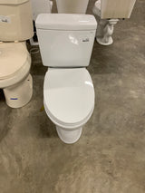 Drake Modern 10 in. Rough In Two-Piece 1.28 GPF Single Flush Elongated Toilet in Cotton White, Seat Included