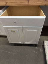 Hampton Satin White Raised Panel Stock Assembled Sink Base Kitchen Cabinet (30 in. x 34.5 in. x 24 in.)