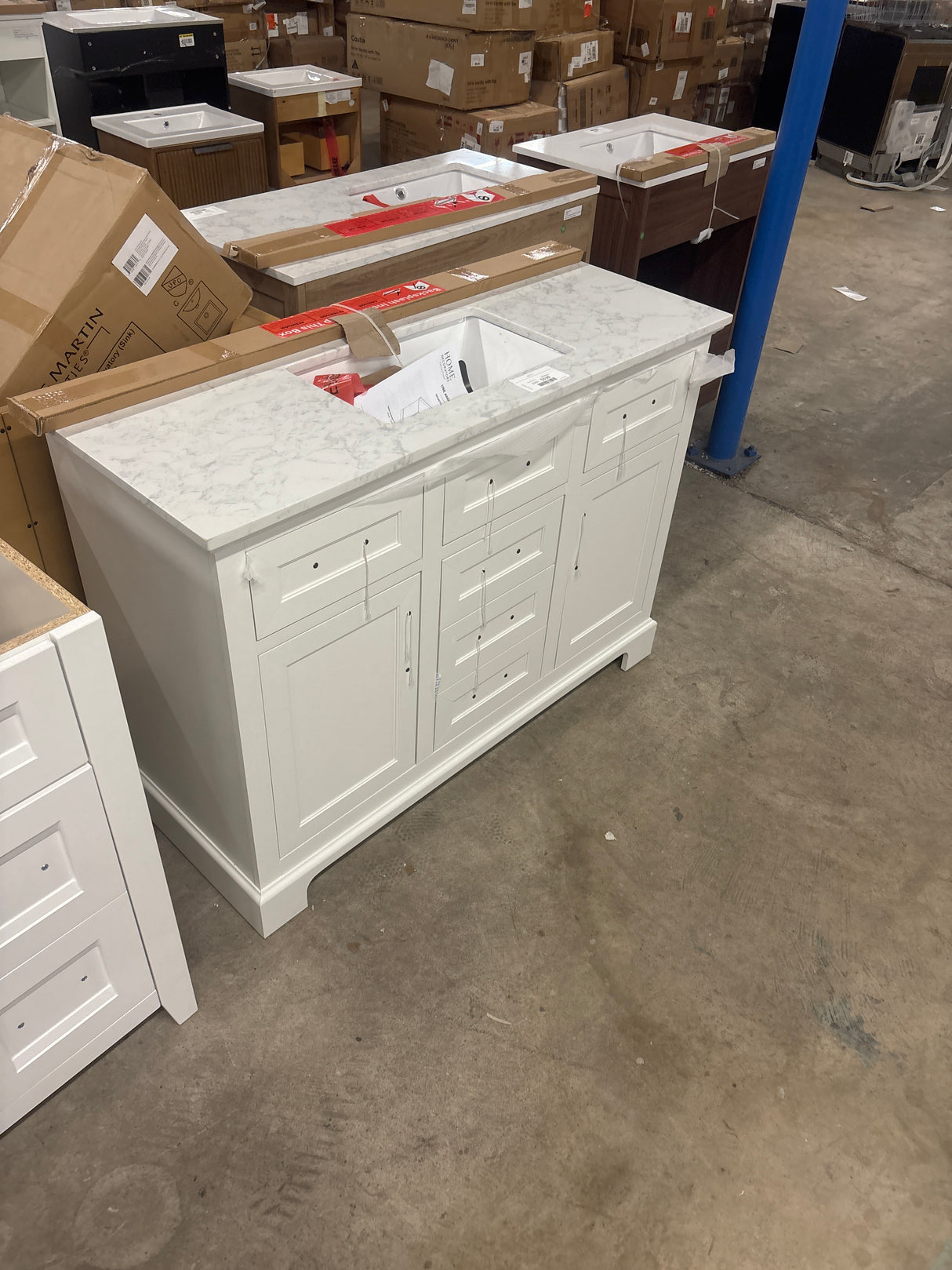 Doveton 48 in. W x 19 in. D x 34 in. H Single Sink Bath Vanity in White with White Engineered Marble Top