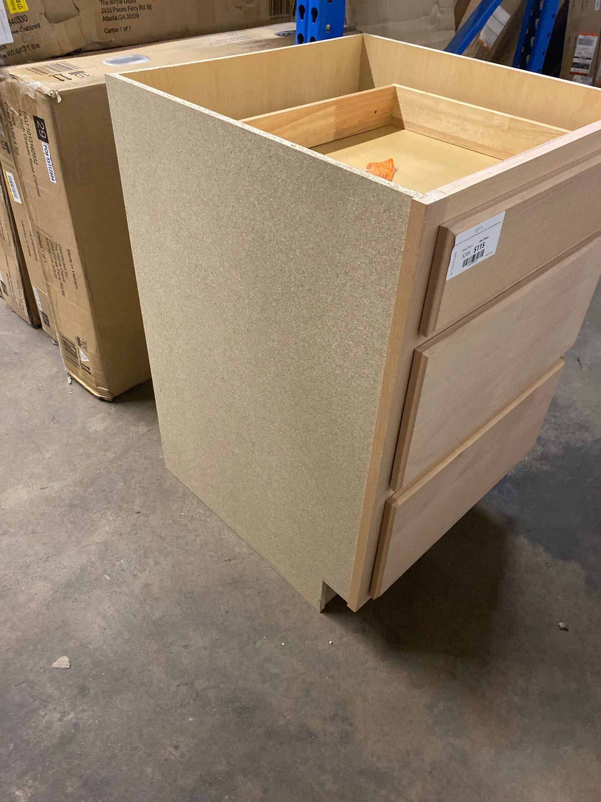 24 in. W x 24 in. D x 34.5 in. H Assembled Drawer Base Kitchen Cabinet in Unfinished with Recessed Panel