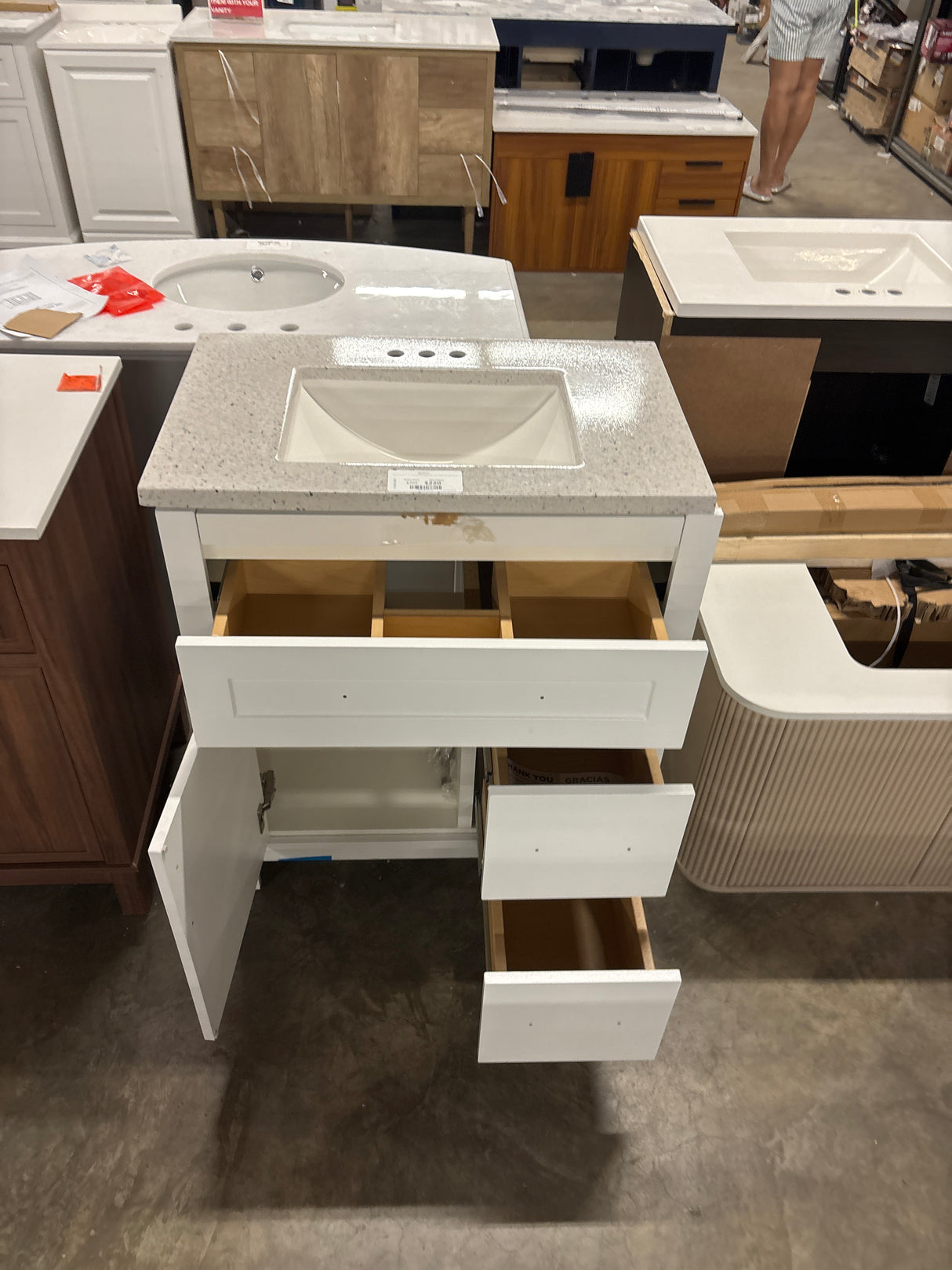 Clady 31 in. W x 19 in. D x 35 in. H Single Sink Freestanding Bath Vanity in White with Silver Ash Cultured Marble Top