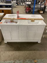 Doveton 60 in. W x 19 in. D x 34.50 in. H Bath Vanity in White with White Cultured Marble Top