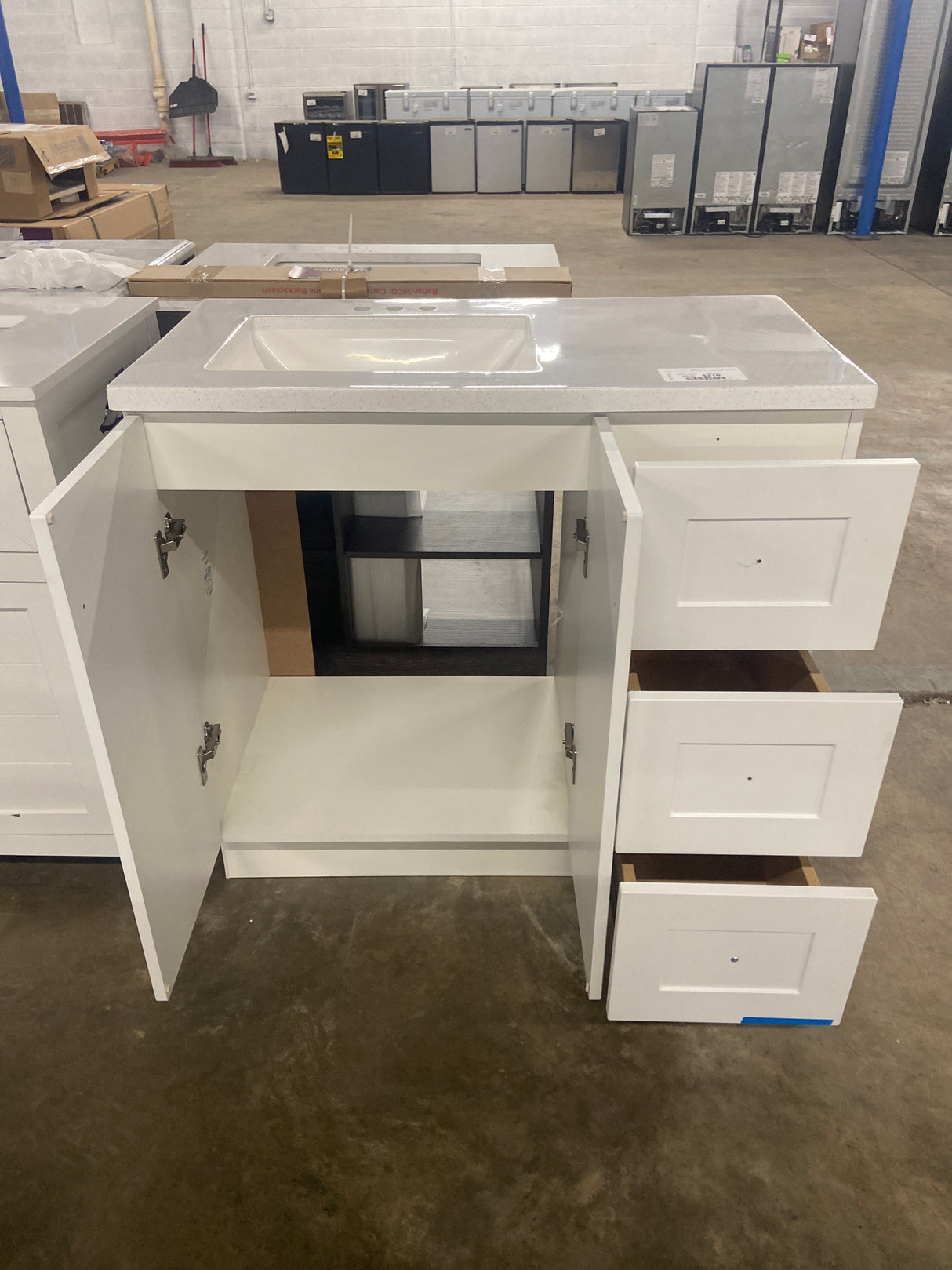Bannister 37 in. W x 19 in. D x 35 in. H Single Sink Freestanding Bath Vanity in White with White Cultured Marble Top