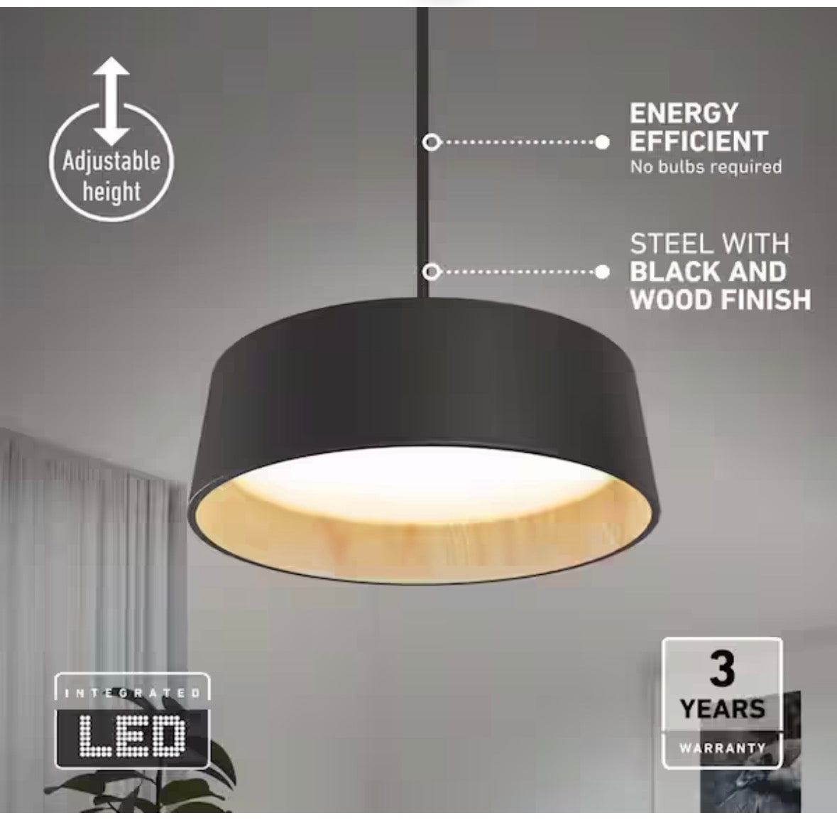 Alton 43-Watt Integrated LED Black 5 CCT Modern Hanging Pendant Chandelier Light Fixture for Dining Room or Kitchen