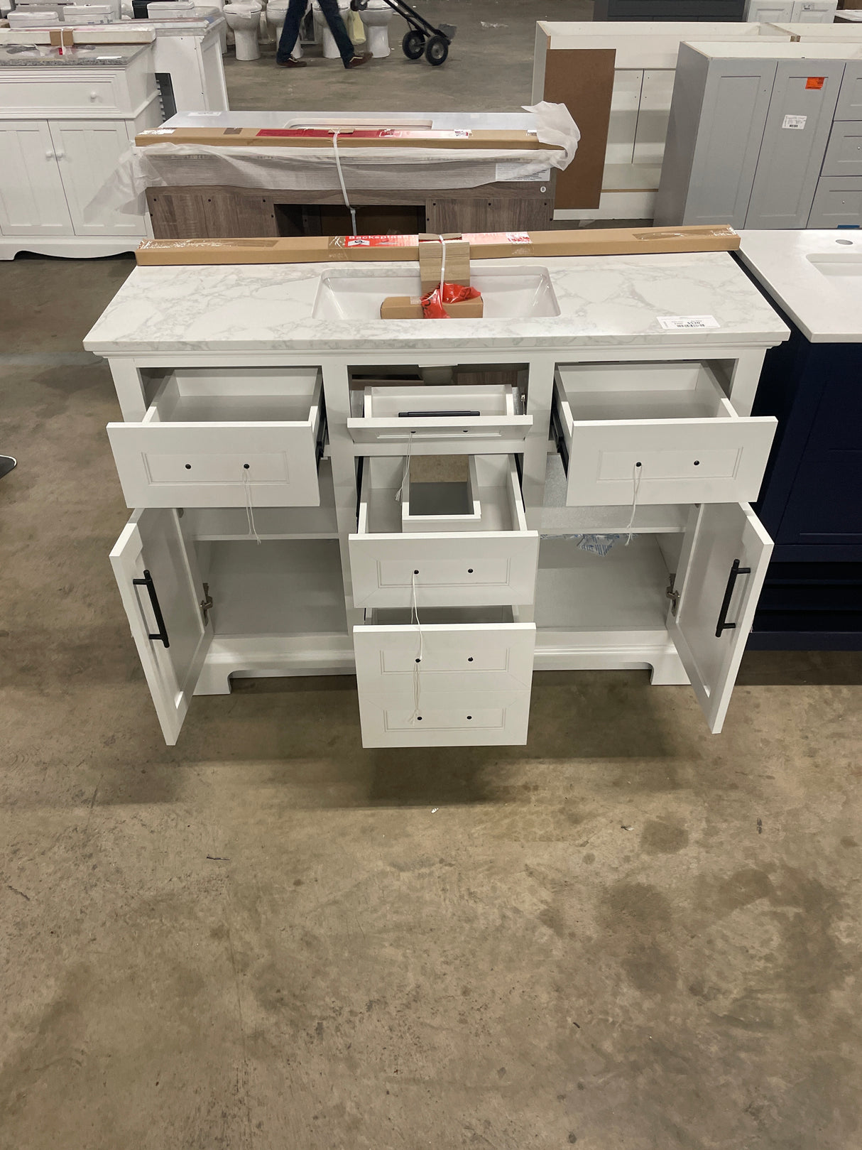 Doveton 48 in. W x 19 in. D x 34 in. H Single Sink Bath Vanity in White with White Engineered Marble Top