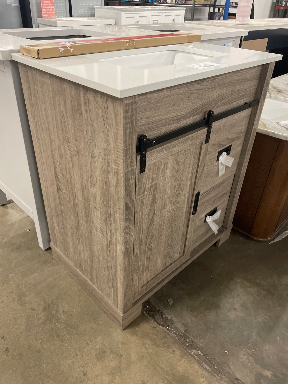 Brindley 30 in. Single Sink Freestanding Weathered Gray Bath Vanity with White Engineered Stone Top (Assembled)