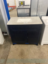 Clady 36.5 in. W x 18.75 in. D Bath Vanity in Deep Blue with Cultured Marble Vanity Top in Silver Ash with White Sink (Comes with 1 Free Toilet or Mirror Valued Up to $100)