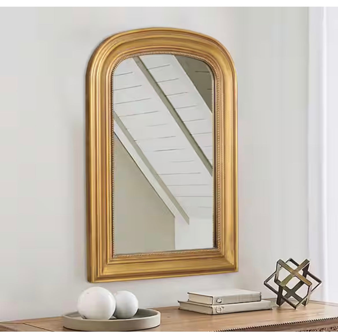 23.6 in. W x 33.5 in. H Baroque Antique Brass Vintage Wooden Frame Arched Wall Mirror