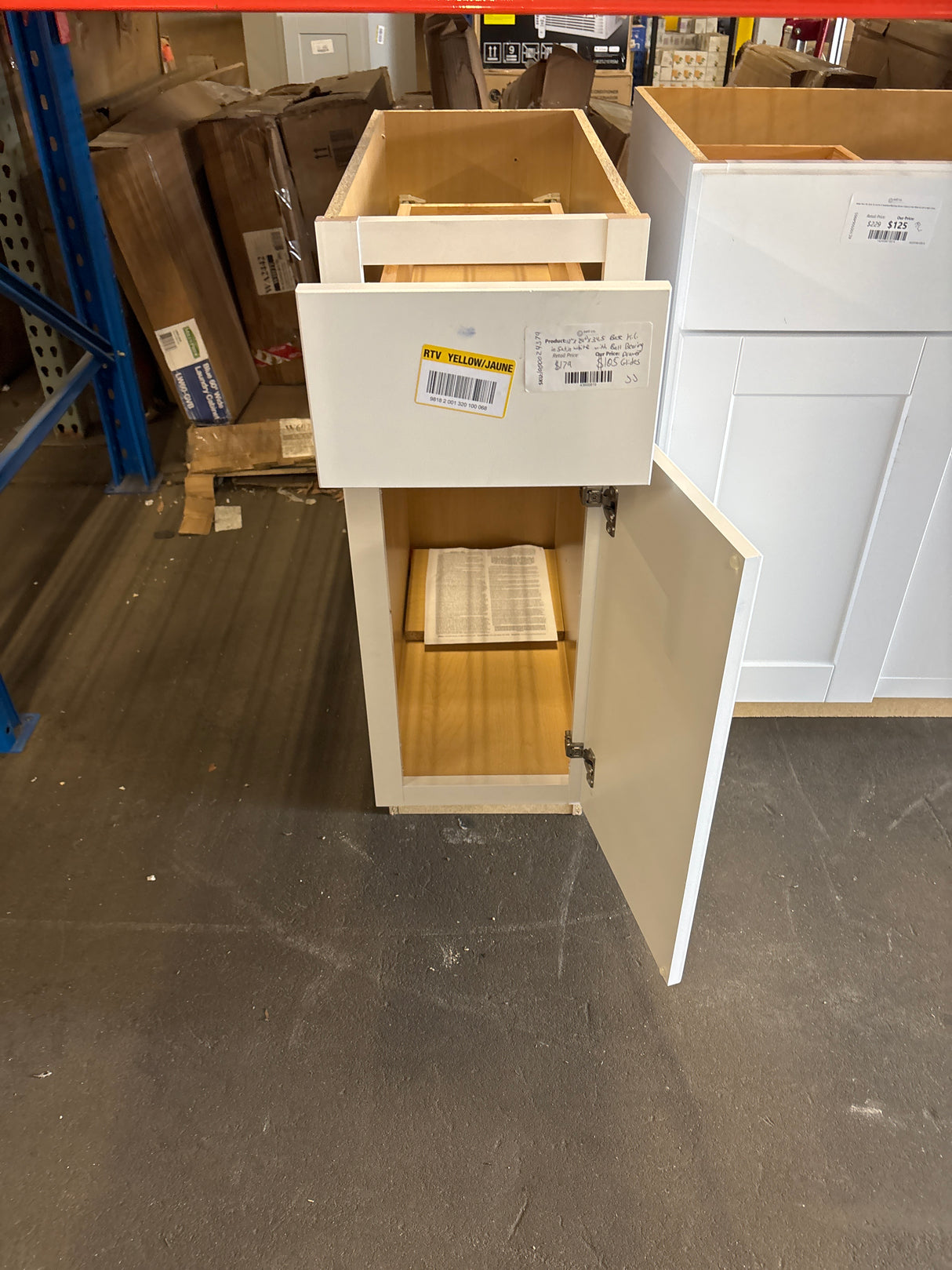 Shaker Satin White Stock Assembled Base Kitchen Cabinet with Ball-Bearing Drawer Glides (12 in. x 34.5 in. x 24 in.)