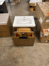 San Diego 24.4 in W x 18.7 in D x 34.50 H Bath Vanity in Weathered Fir with Ceramic White Vanity Top with White Basin
